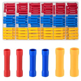 QOOSIKICC 150 Pcs Electrical Butt Connectors Kit, Butt Splice Crimp Wire Connectors, Assorted Insulated Electrical Straight Wire Terminals, Automotive Wires Crimp Terminals