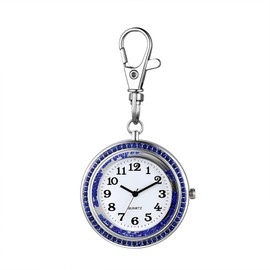 JewelryWe Pocket Watch with Carabiner Keyring Quartz Analogue Watch for Doctors Nurses Paramedic Chefs Blue White, a, Classic
