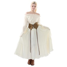 Fiamll Medieval Skirt Women's A-Line Elastic Waist Renaissance Maxi Skirt Women's Long with Drawstring, beige, S