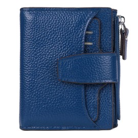 Cartera de piel con bloqueo RFID para mujer, pequeña y compacta con doble cremallera, con ventana de identificación, Azul Lichee, Talla unica