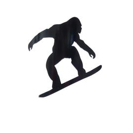 Bigfoot Snowboarding snow board ski Sasquatch on a Snowboard 5" vinyl Black | Decal Vinyl Sticker | Cars Trucks Vans Walls Laptop | Hunting bucks and bigfoot enthusiasts Custom