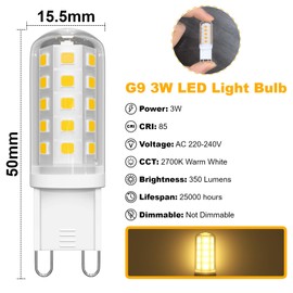 LUTW LUTW G9 LED Lampe Warmwei? 2700K, 3W G9 Leuchtmittel Entspricht 30-40W Halogenlampe, G9 Glhbirne 350 Lumen, Nicht Dimmbar, Kein Flackern, Enegiesparende Kleine Birne, 6er Pack