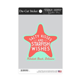 Die Cut Sticker Rehoboth Beach, Delaware, Salty Kisses and Starfish Wishes, Simply Said, Contour Vinyl Sticker 3 to 6 inches, (Waterproof Decal for Cars, Water Bottles, Laptops, Coolers), Large