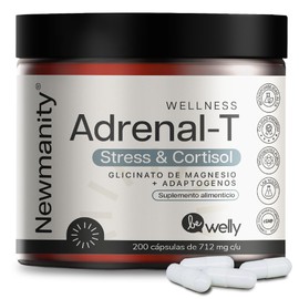 NEWMANITY Adrenal-T GABA + Glicinato de Magnesio y Holy Basil - 200 Capsulas - Contiene Magnesio para Dormir Profundo, Suplemento con GABA, Adaptogenos, L Teanina, Toronjil Curcuma - Capsulas Veganas