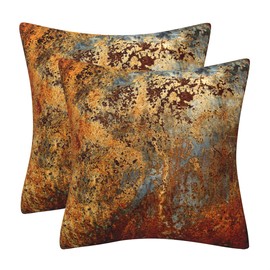 DILOXNSU Cushion Cover 45 x 45 cm, Set of 2, Gold Brown Rusty Decorative Cushion Covers, Metal Rusty Sofa Cushion, Velvet, Modern Cushion Cover, Decorative Cushion, Aesthetic Couch Cushion for Sofa,