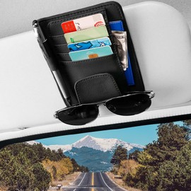 Car Sun Visor Organizer Holder with Clip, Auto Storage Pocket Sun Visor Pouch for Sunglasses, Credit Card, License Registration, Document, Pen, Key