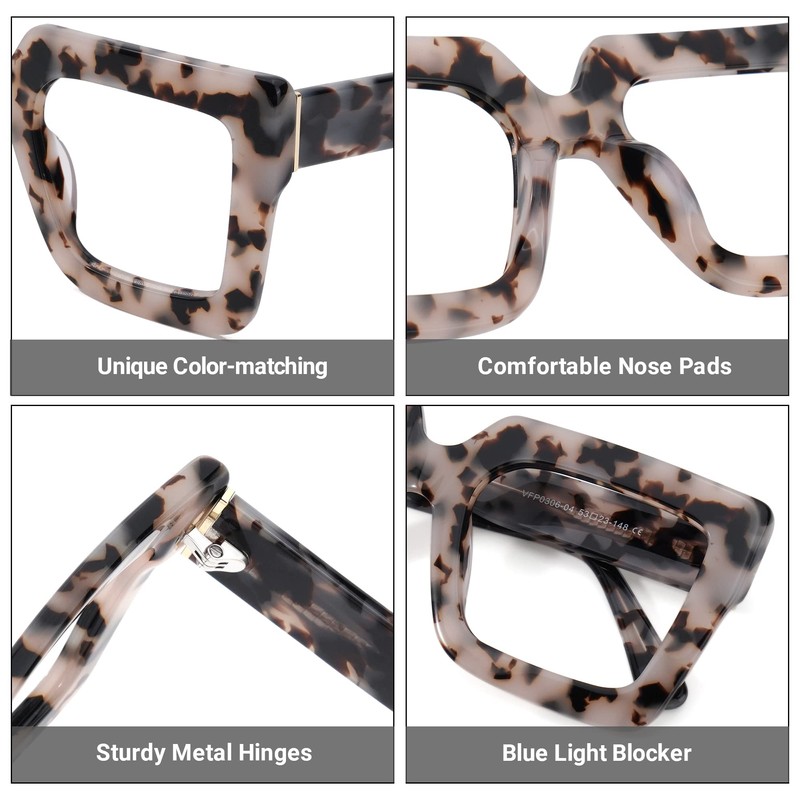 Zeelool Stylish Acetate Thick Oversized Square Blue Light Blocking Glasses