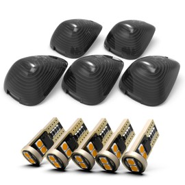 AMEXMART 5pcs Cab Marker Lights Smoked Lens and Amber LED Bulbs Compatible with Ford F150 F250 F350 F450 F550 Super Duty 1999-2016