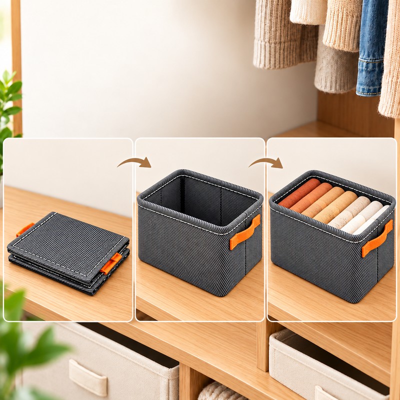 Foldable Clothes Storage Organizer Box with Handles – Non-Woven Fabric
