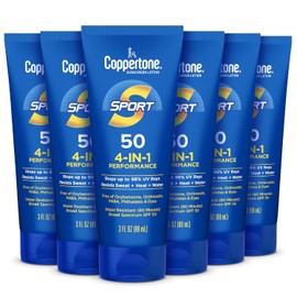 Coppertone SPORT Sunscreen Lotion SPF 50 Travel Size Multipack (3 Fluid Ounce Bottle, Pack of 6)