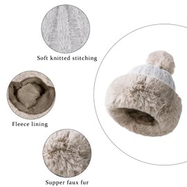 JFAN Fluffy Winter Women’ s Hat Skull Beanie Knitted Cap Fashionable Russian Hat Pompom Beanies Outdoor, White