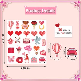 Lucleag 750 PCS Valentine’s Day Stickers for Kids, Assorted Valentines Day Stickers Heart Valentines Elements Stickers for Crafts Gifts Envelope Seals Valentines Party Favors Decor