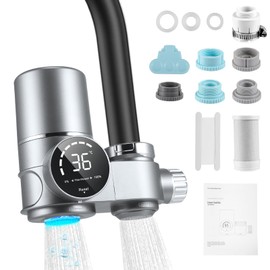 Digital Display Filter, Water Filter Tap with LED Display, Limescale Filter Tap, Tap Filter for Drinking Water, Removes Chlorine, Heavy Metals and Taste