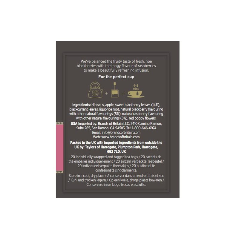 Taylors of Harrogate Blackberry & Raspberry Herbal Tea, 20 Teabags