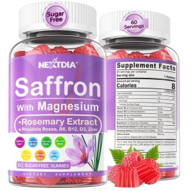 Nextdia Saffron with Magnesium Glycinate Gummies 2 Months Supply -Sugar Free Magnesiu...