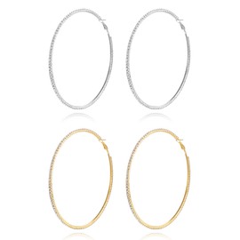 EVER FAITH 2 Pairs 60-100 mm Large Hoop Earrings, Sparkling Rhinestones, Large Hoop Earrings for Women and Girls, Crystal