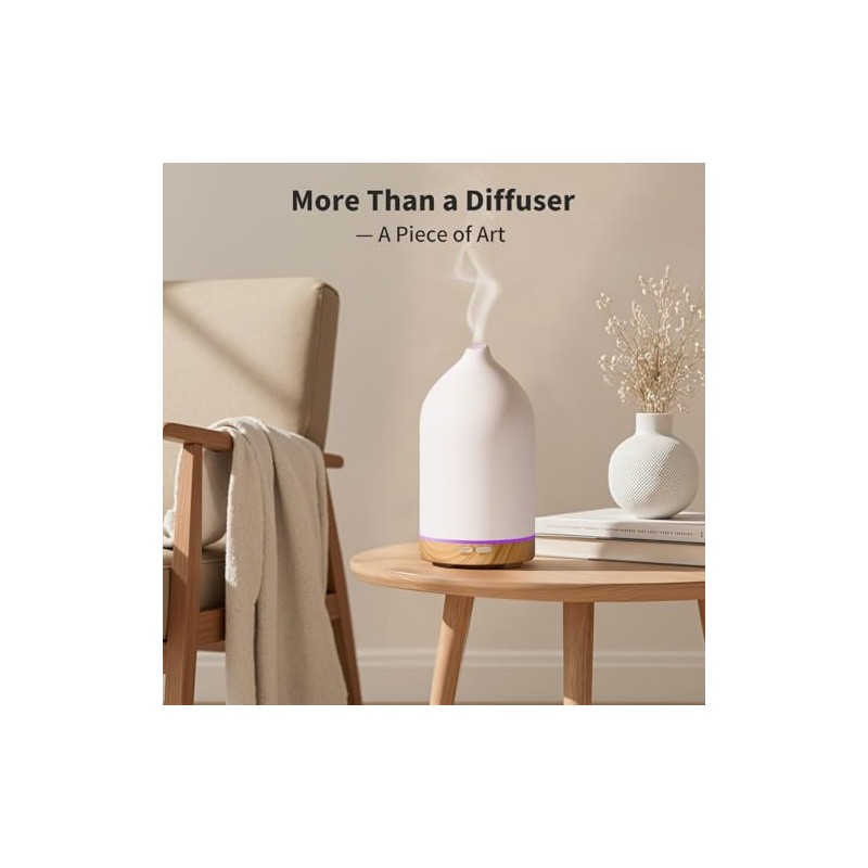URPOWER 120ML Ceramic Essential Oil Diffuser, Ultrasonic Aromatherapy Diffuser with