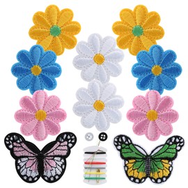 Naler 14pcs Iron on Patch, Daisy Flower & Butterfly Embroidered Patches Applique for Clothing, Jackets, Backpacks, Jeans Sewing Art Craft DIY Decoration