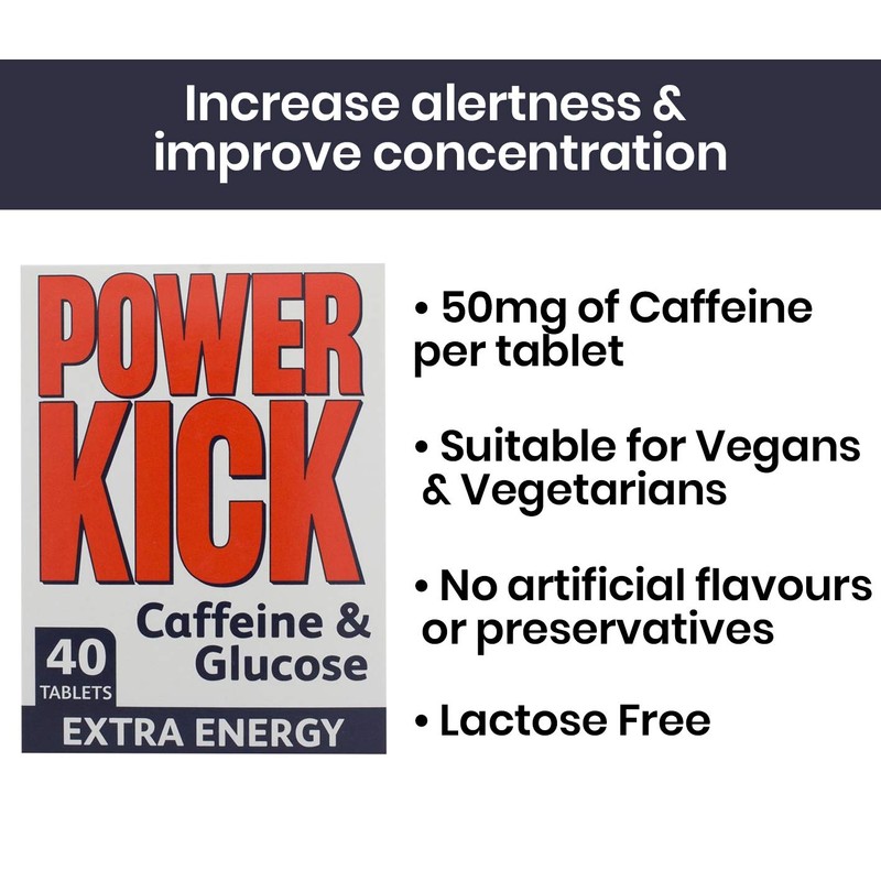 Powerkick Extra Energy Caffeine & Glucose Tablets x 40 -