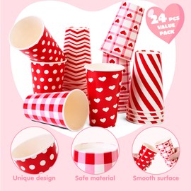 JOYIN JOYIN 24pcs Valentine's Day Disposable Cups with Cup Sleeve and Lid for Kids Party Favors, Classroom Exchange Prizes, Valentines Goodie Bags