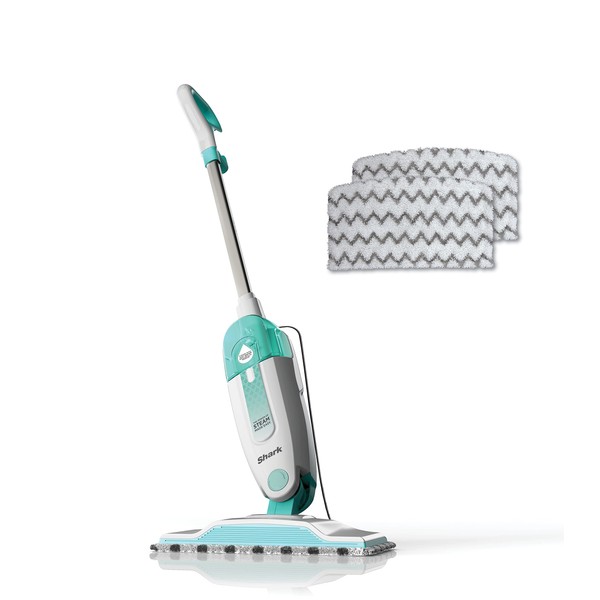 Shark S1000 Steam Mop with 2 Dirt Grip Pads, Lightweight, Safe for all Sealed Hard Floors like Tile, Hardwood, Stone, Laminate, Vinyl & More, Machine Washable Pads, Removable Water Tank, White/Seafoam