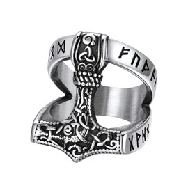 Supcare Thor's Hammer Rings for Men Boys Viking Luhn Rune Finger Ring 316L Stainless Steel Signet Ring with Celtic Knot Band Ring Vintage Statement Ring Viking Jewellery for Anniversary Birthday,
