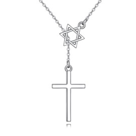 Y Cross Star Of David Necklace For Women Men Sterling Silver Jewish Jewelry