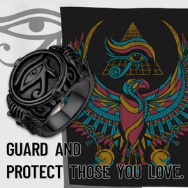 Stainless Steel Sovereign Ring For Men, Black Horus Eye Signet Rings Protection Jewelry, Size 10