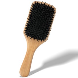 Wooden Paddle Hair Brush with Bristle & Detangling Pins – Hairbrush for Men, Women, and Kids to Reduce Frizz, Restore Shine & Promote Healthy Hair