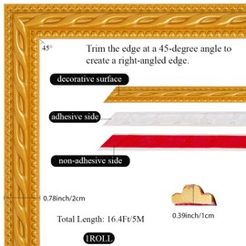 CRASPIRE 16.4ft x 0.8inch Golden Flexible Molding Trim Wall Trim Self-Adhesive Decorative Strip Peel and Stick Trim Wall Molding Trim for Walls Chair Rail Panel Moulding for Tile Edge Mirror Frame