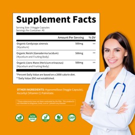 Allcoovita Mushroom Complex Supplement 120 Capsules - Brain, Energy, Focus Pills