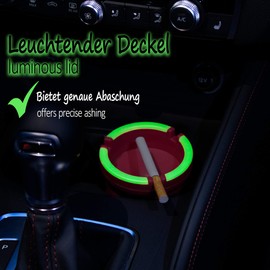 com-four® 2 x Outdoor Ashtrays – Wind Ashtray – Storm Ashtray with Luminous Lid – Car Ashtray, Diameter 8 cm (Pack of 2, Red Blue)