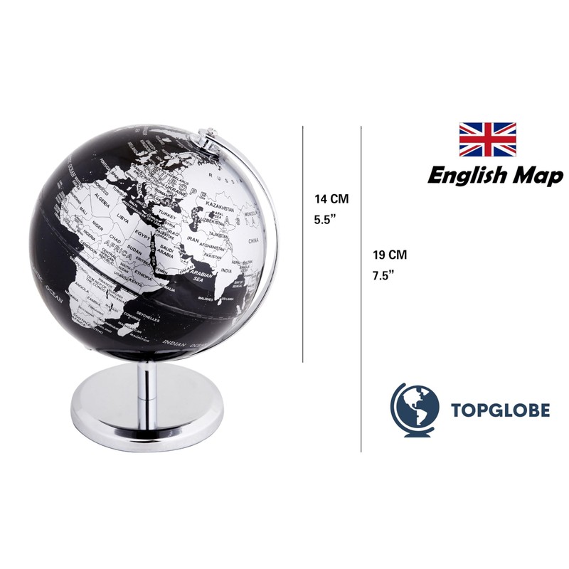 Topglobe 14 cm Metallic Globe - English Map - Educational/Geographical/Decoration