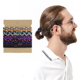 SwirlColor Hair Ties For Men, 10 Pcs Braided Elastic Mens Hair Bands No Damage Crease Breakage Hair Ties for Guys with Long Hair for Buns Curly Thick Dense Hair (Colorful)