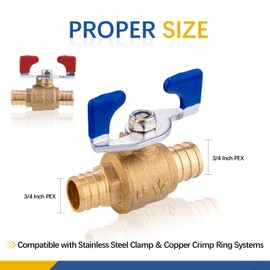 GUOFIS PEX Crimp Ball Valve with Butterfly,3/4-Inch PEX Full Port Shut-off Valve for Hot (Red) Cold (Blue) Water(2PCS Blue&2PCS Red)