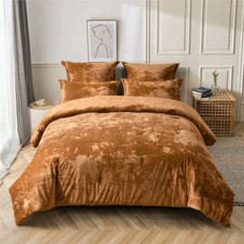 Fredsure Distressed Velvet Comforter Set, 5 Pieces Gold Caramel King, Distressed Velvet Face and Brushed Microfiber Reverse
