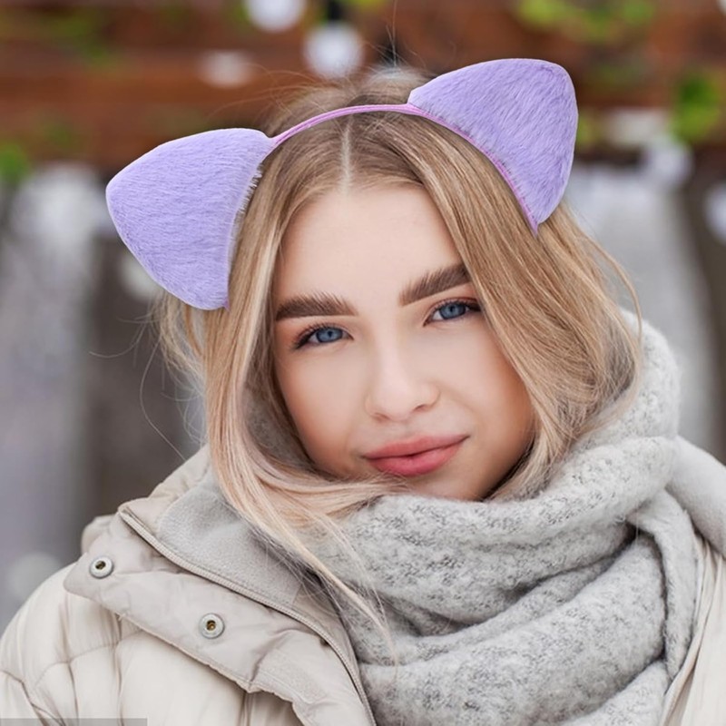 Cute Plush Cat Ears Headband (Purple, One size)
