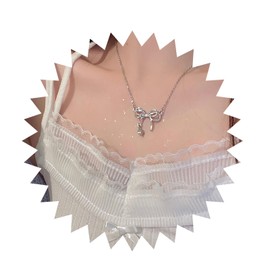 Cimenexe Bohemian Crystal Bow Choker Necklace Silver CZ Bow Pendant Necklace Minimalist Crystal Bow Collar Necklace Rhinestone Drop Necklace Jewellery for Women, Zinc, No Gemstone