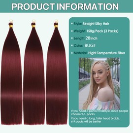 Locescsoc 28 Inch Straight Hair Extensions 150 g 3 Packs Bone Straight Braiding Hair, Soft Synthetic Bundles Crochet Braids Hair Bundles for Braiding (BUG#, 28 Inch 3 Packs)