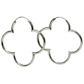 SILBERMOOS Women's Creole Earrings Flower Clover Shiny 925 Sterling Silver Earrings, Sterling Silver, Not applicable