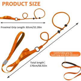 Slip Lead for Dogs, Dog Slip Collar Anti-Choking, Double Handle Dog Lead with Soft Foam Padded & Climbing-Grade Nylon Rope, Training Leash (Orange 1.7m)