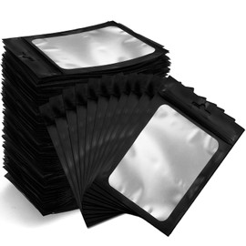 Resealable Bags for Food Storage 350 Pieces Reusable Bags with Clear Window (4×6Inch Black) Edible Sealable Packaging Bags for Small Business Christmas