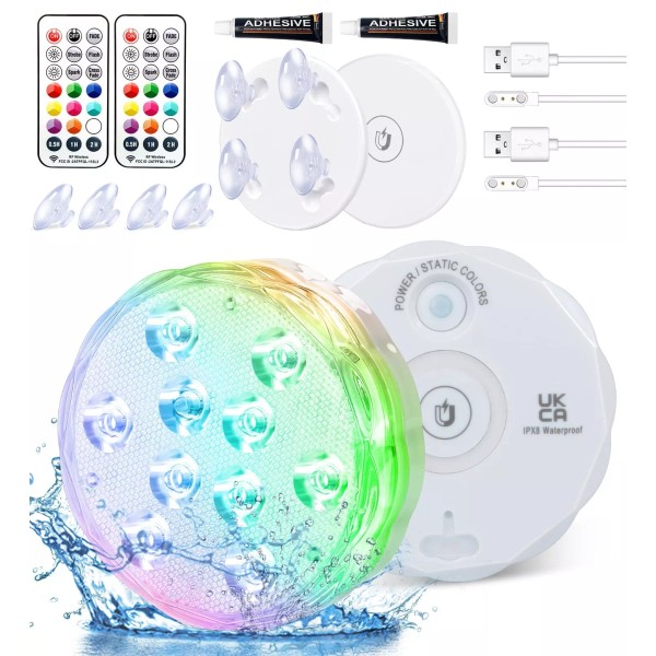 Qoolife Rechargeable Submersible Pool Lights with Remote, Waterproof Underwater Charg...