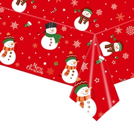 POPOYU Christmas Party Tablecloth,137 * 274cm Large Plastic Xmas Table Cover for Christmas Party,Rectangle Table Cloths Santa Xmas Tablecloth for Winter Holiday Xmas Party Table Decoration Supplies