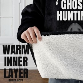 Ghost Hunting Gifts for Men and Women, Wearable Flannel Plush Ghost Hunter Blanket with Hoodie, Super Soft Warm Cozy with Giant Pocket - One Size Fits Most