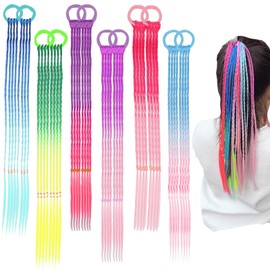 LUKIUP Pack of 12 Colourful Hair Strands Children, 36 cm Children's Hair Accessories, Colourful Hair with Elastic Rope Band, Hair DIY Hair Styling Accessories for Party, Birthday, for Girls and Women