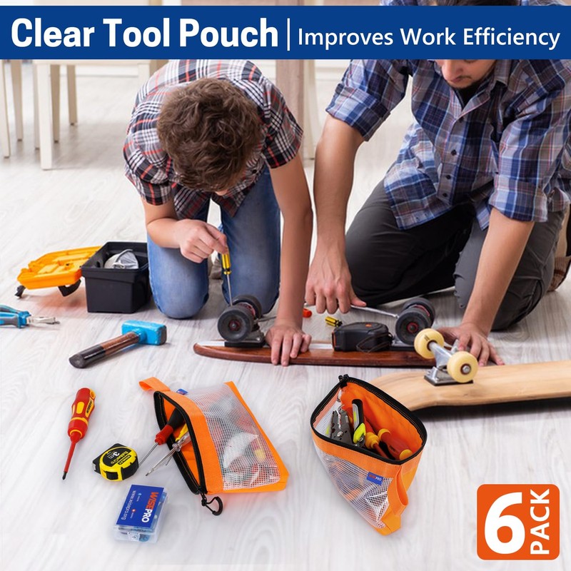 WISEPRO 6 Pack Tool Pouch with Zipper, Waterproof 600D Clear