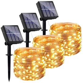 Lezonic Solar String Lights Outdoor, 3 Pack Each 12M/40Ft 120LED Solar Fairy Lights, 8 Modes Waterproof Solar Garden Lights Indoor/Outdoor for Home Garden Patio Yard Party Decorations (Warm White)