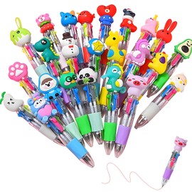 25 Pcs Multicoloured Pen 4-in-1 Retractable Ballpoint Pens, 4 Colors Fun Cartoon Animal Design, Multi Colour Pens All in One for Kids, Party Bag Fillers, 0.5mm Fun Pens for Children’s Gifts School