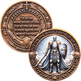 Armor of God Challenge Coin - Inspirational Christian Coin with Ephesians 6:11 Bible Verse, Motivational Knight Shield Design